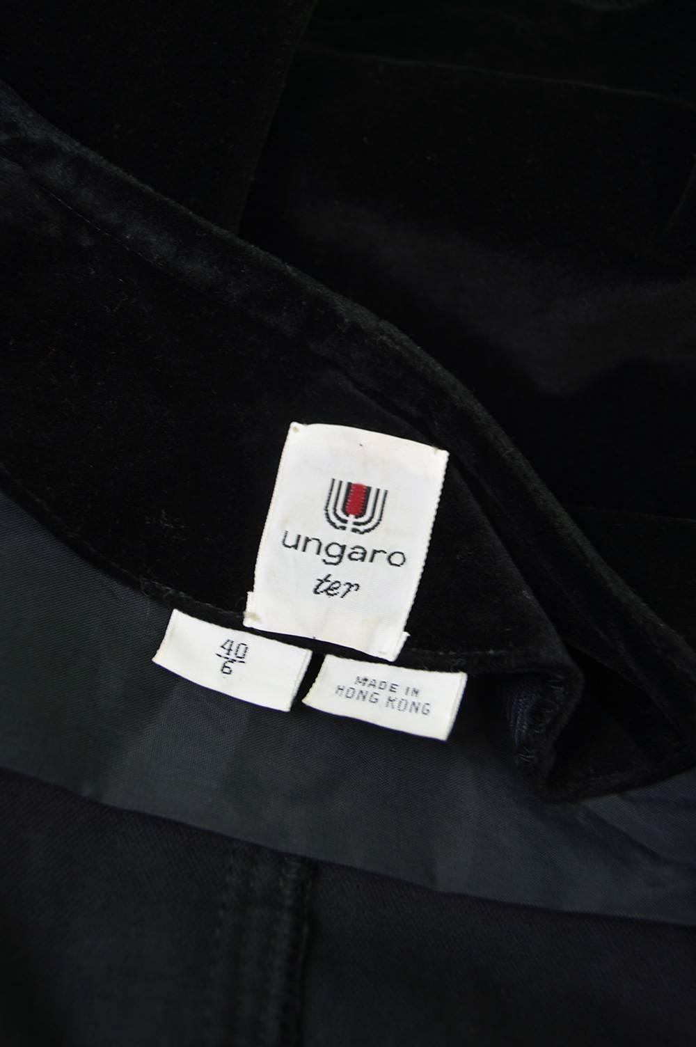 1980s Emanuel Ungaro Black Velvet Peplum Jacket For Sale 2