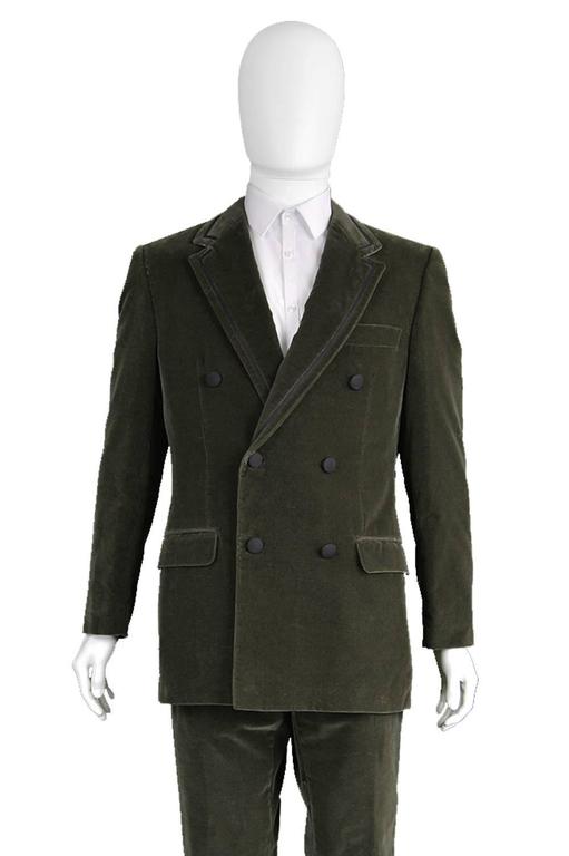 1980s Gianni Versace Couture Men's Olive Green Velvet Suit For Sale at ...