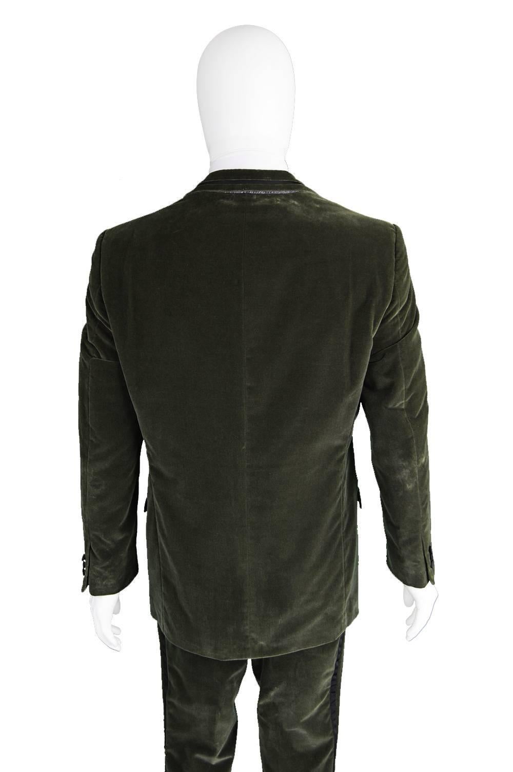 Black 1980s Gianni Versace Couture Men's Olive Green Velvet Suit
