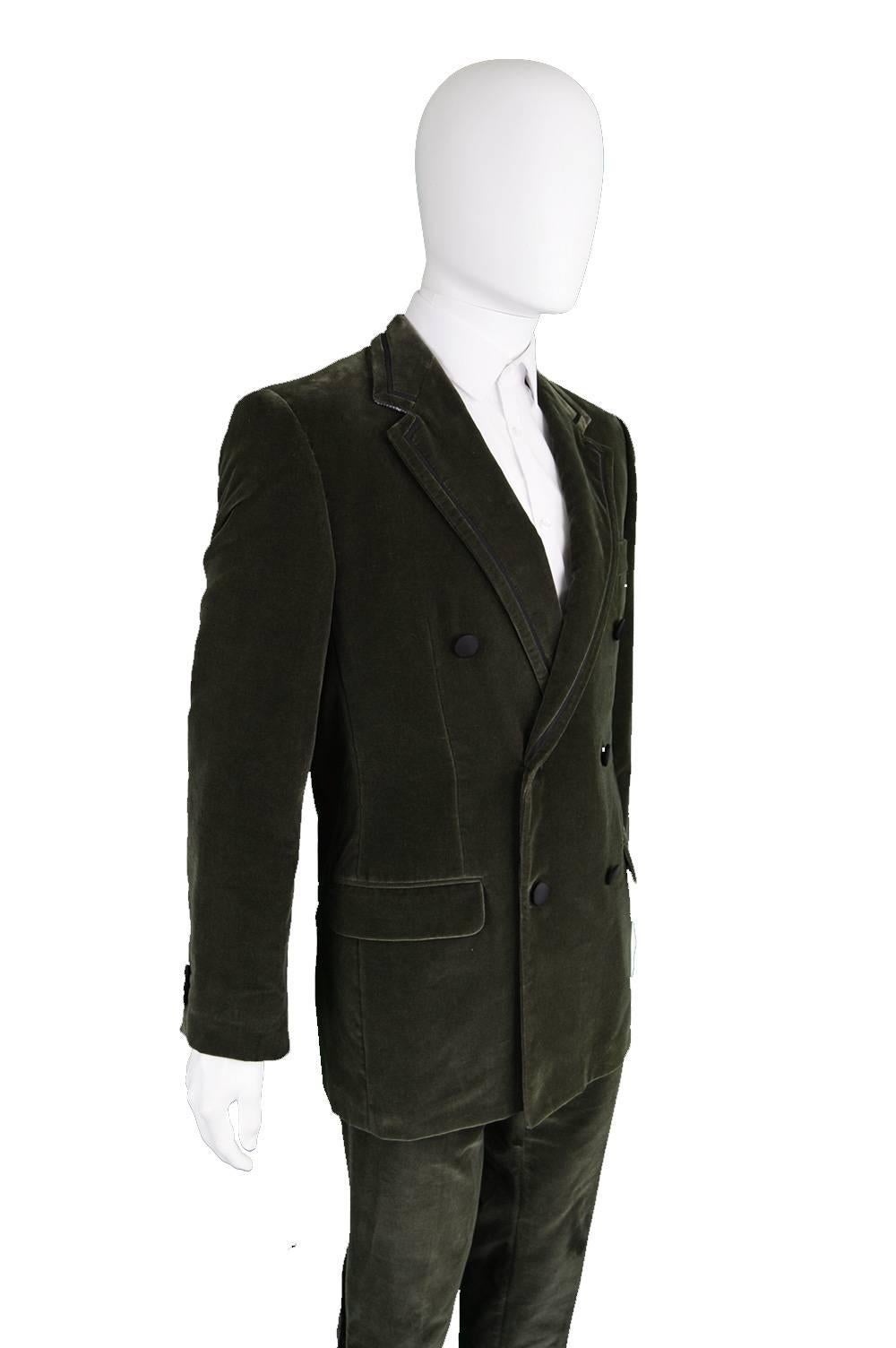 1980s Gianni Versace Couture Men's Olive Green Velvet Suit 1