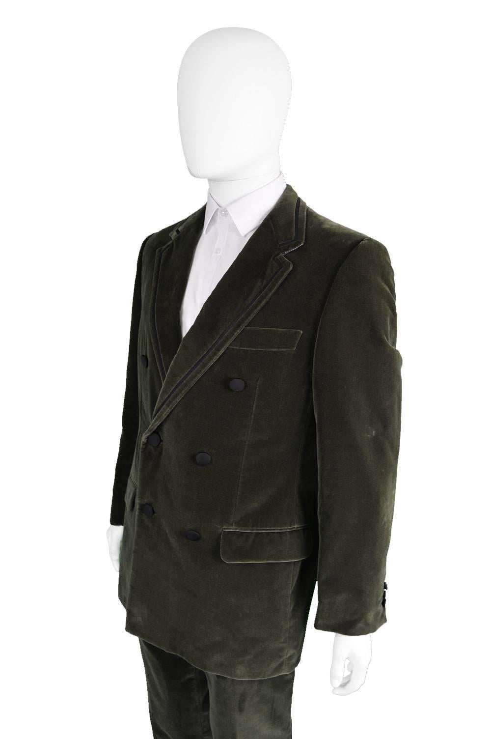 1980s Gianni Versace Couture Men's Olive Green Velvet Suit 2