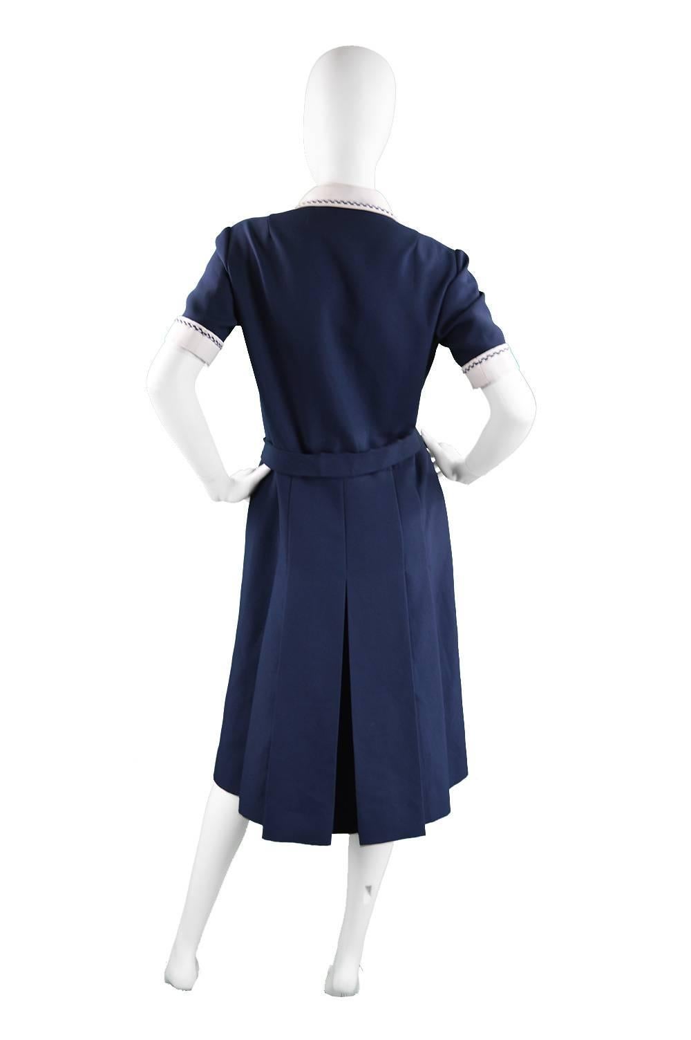 1960s Christian Dior Numbered Demi Couture Nautical Pussybow Dress For Sale 2