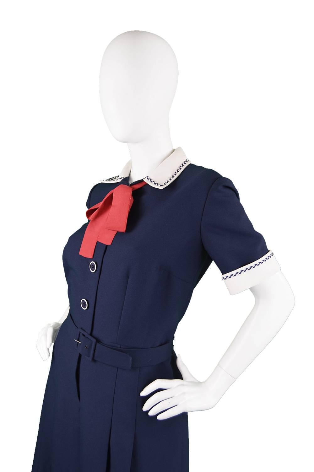 1960s Christian Dior Numbered Demi Couture Nautical Pussybow Dress For Sale 1