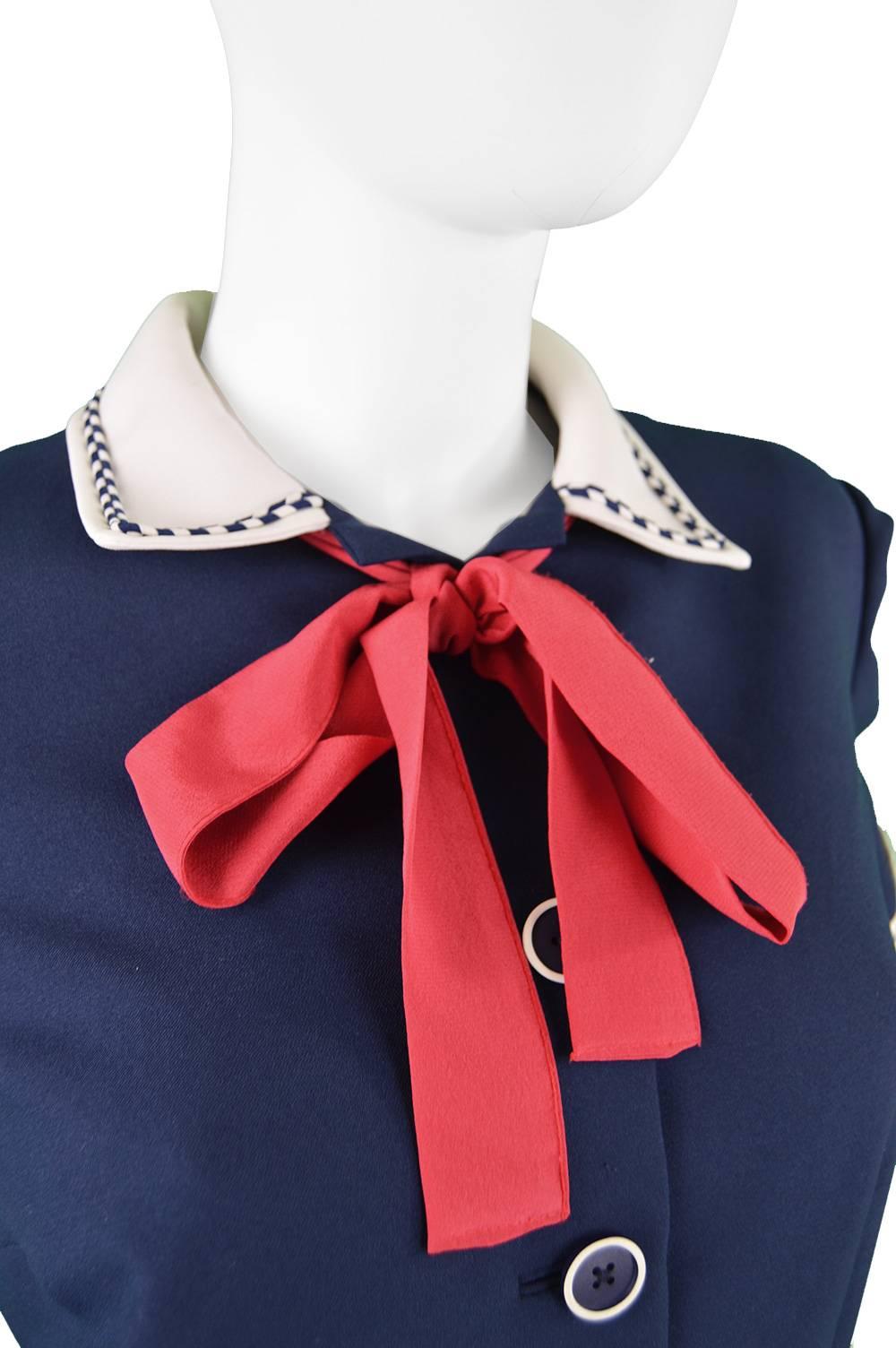 Women's 1960s Christian Dior Numbered Demi Couture Nautical Pussybow Dress For Sale