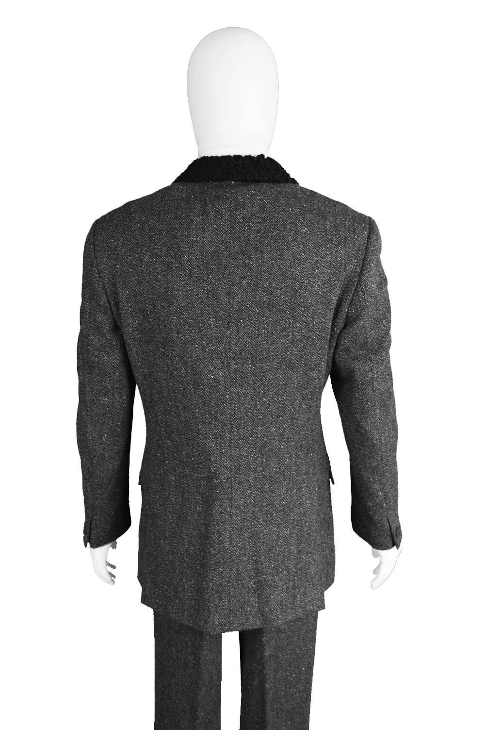 Gianni Versace Men's Vintage Grey Tweed Suit with wool boucle collar, 1990s 3