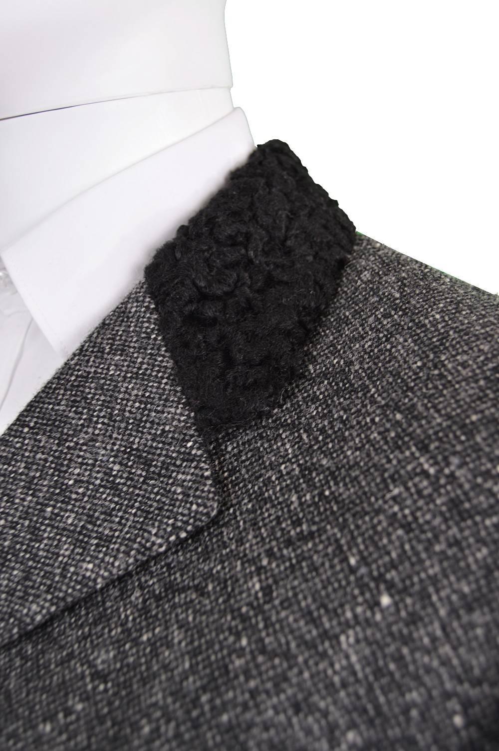 Gianni Versace Men's Vintage Grey Tweed Suit with wool boucle collar, 1990s 2