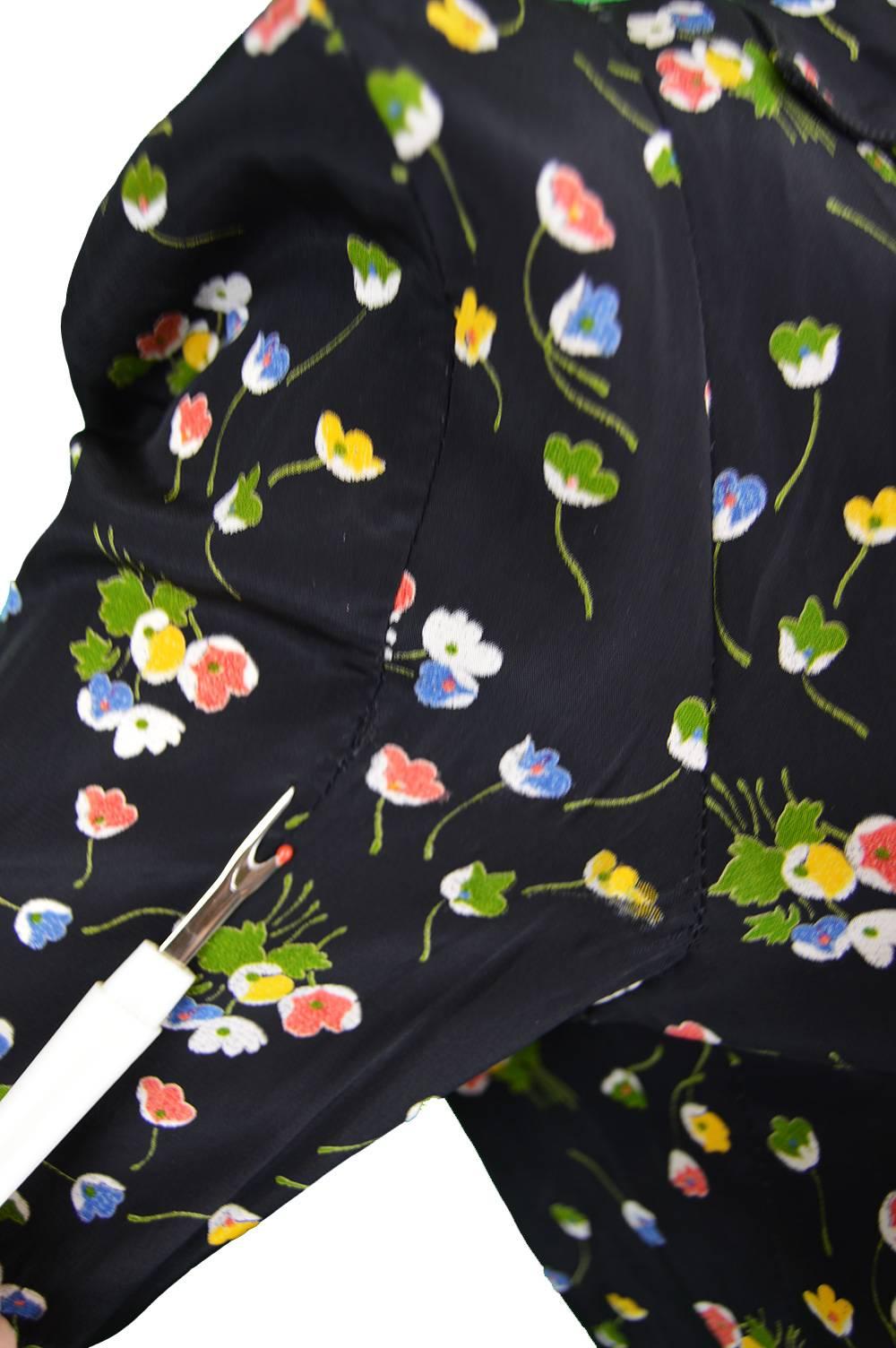 1970s Jeff Banks Floral Rayon Peplum Skirt Suit 1