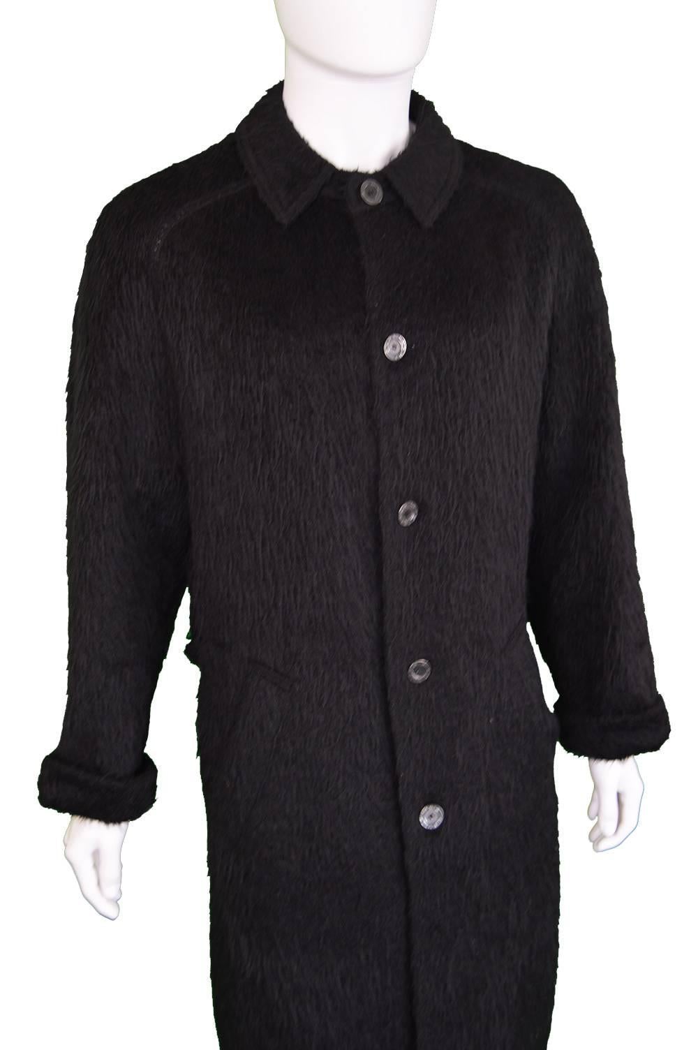 Black 1970s Men's Hermés Long Alpaca Wool Coat