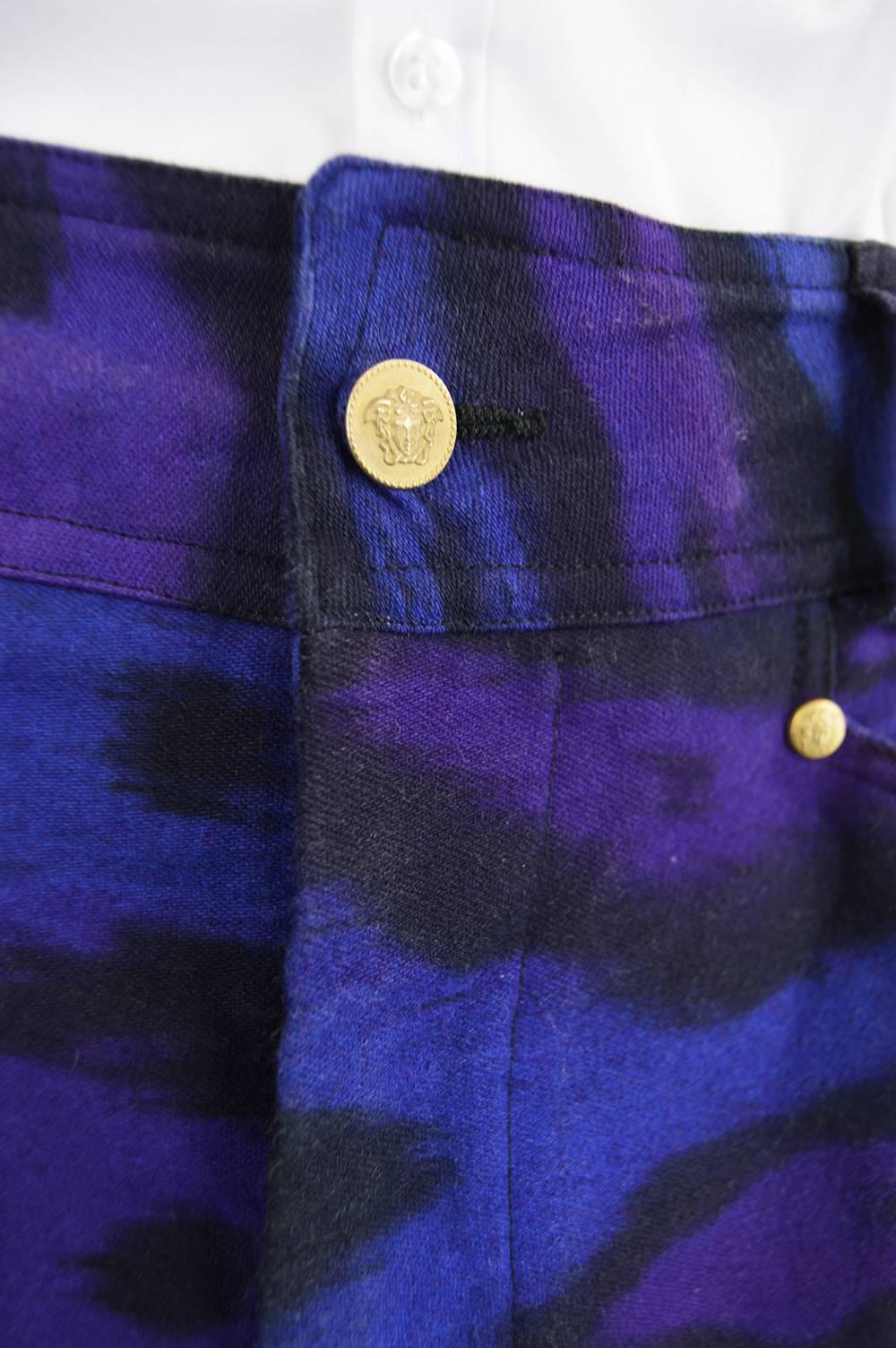 Purple 1990s Gianni Versace Men's Leopard Print Jeans