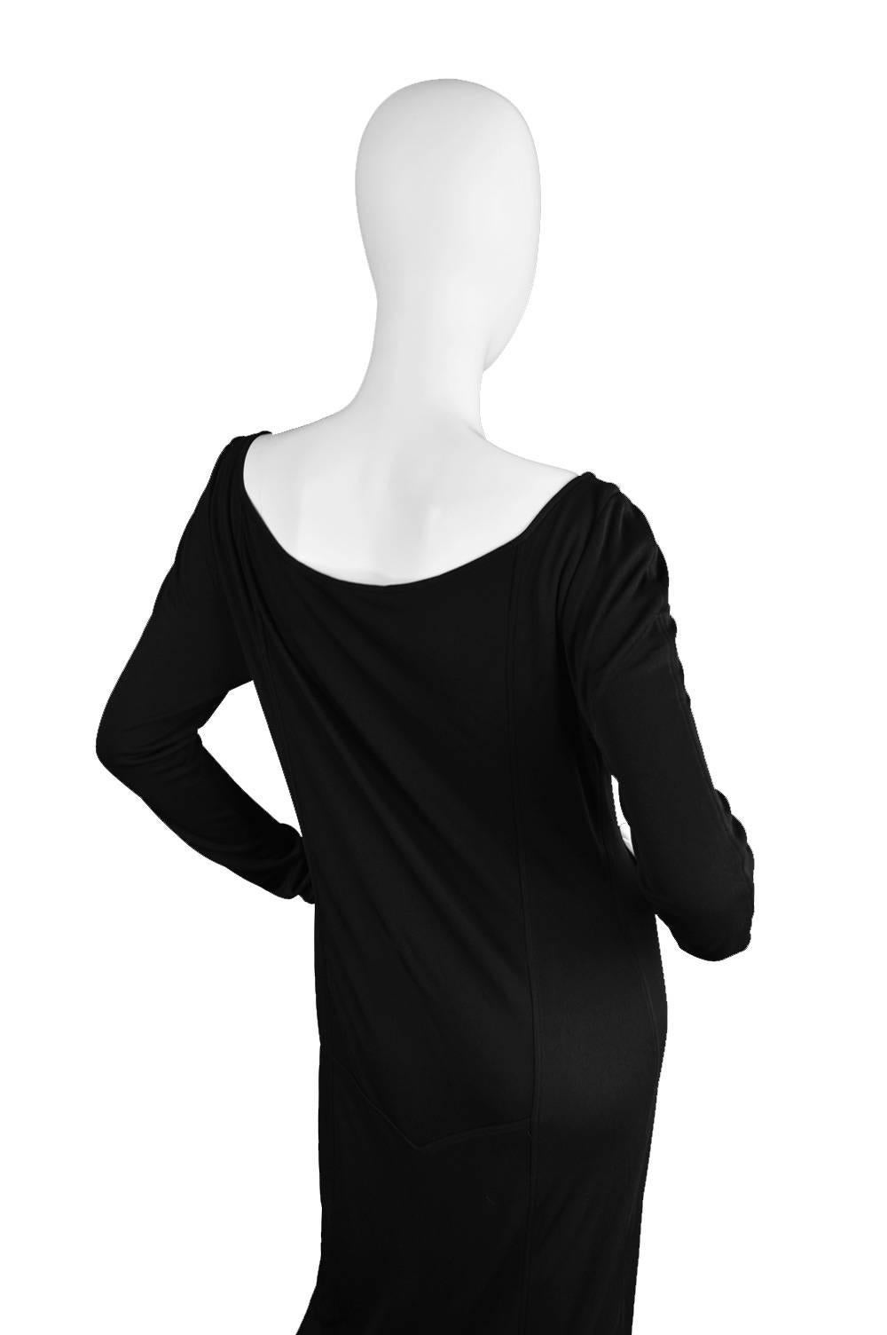 1970s Yuki of London Long Black Rayon Jersey Dress For Sale 1