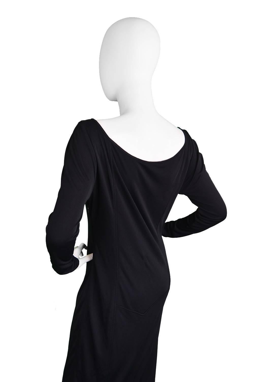 Women's 1970s Yuki of London Long Black Rayon Jersey Dress For Sale