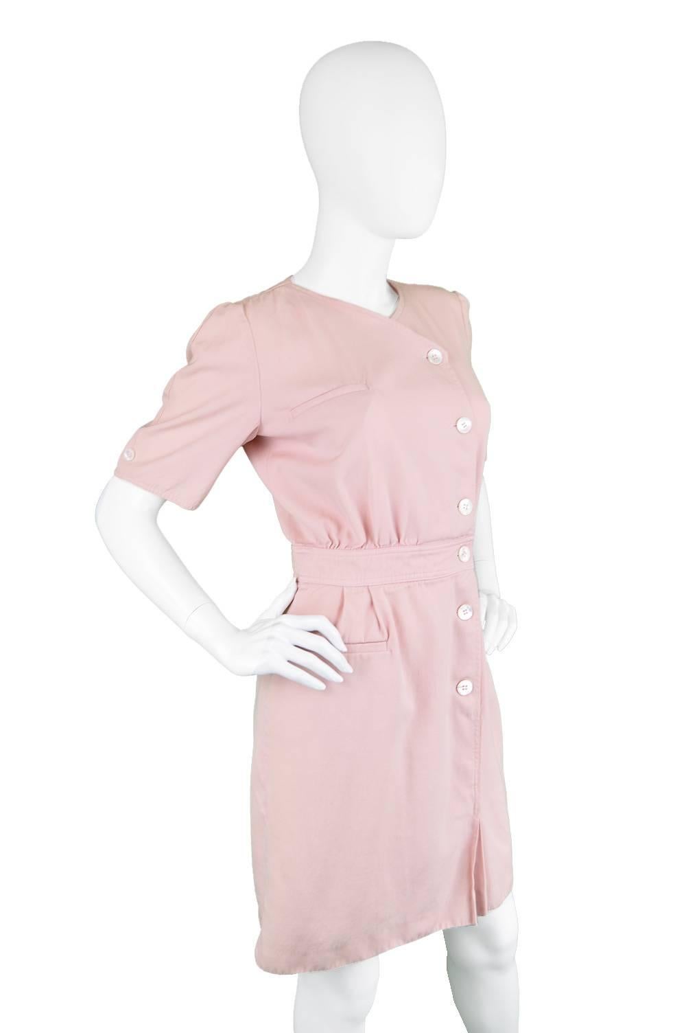 Beige 1980's Valentino Pastel Pink Light Wool Dress
