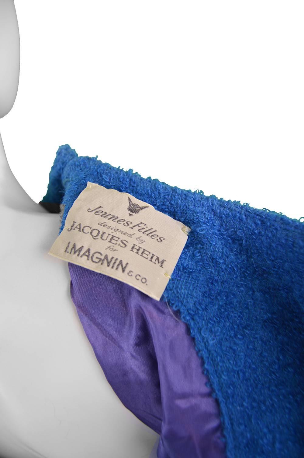 Women's Vintage 1960's Jacques Heim Blue Boucle Wool Wiggle Dress