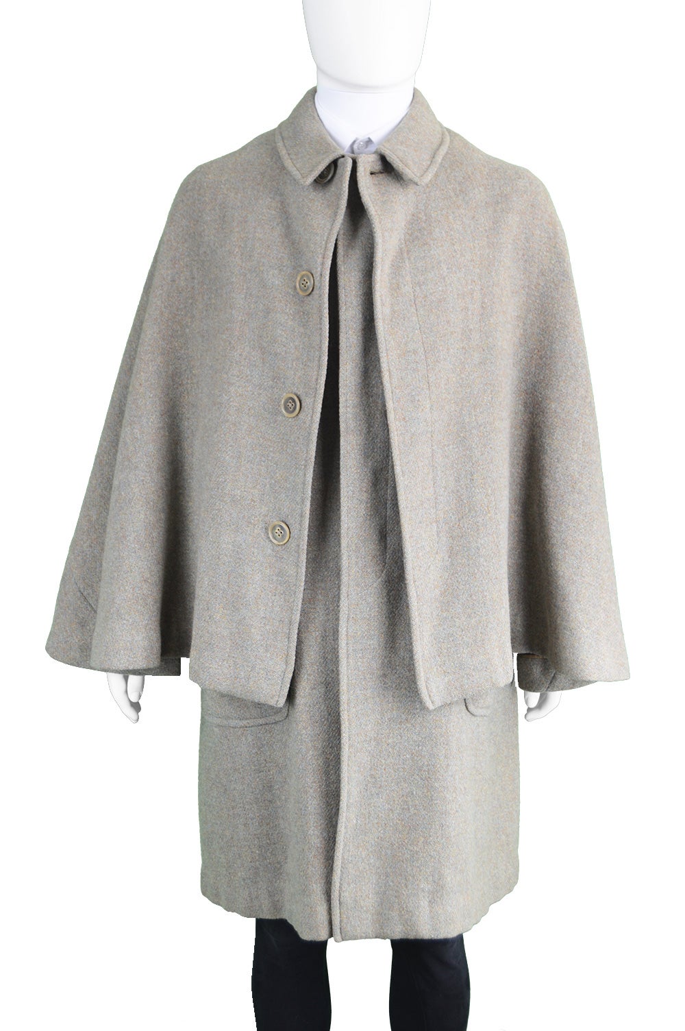 Vintage 1960''s Burberry Harris Tweed Men''s Cape Coat For Sale at 