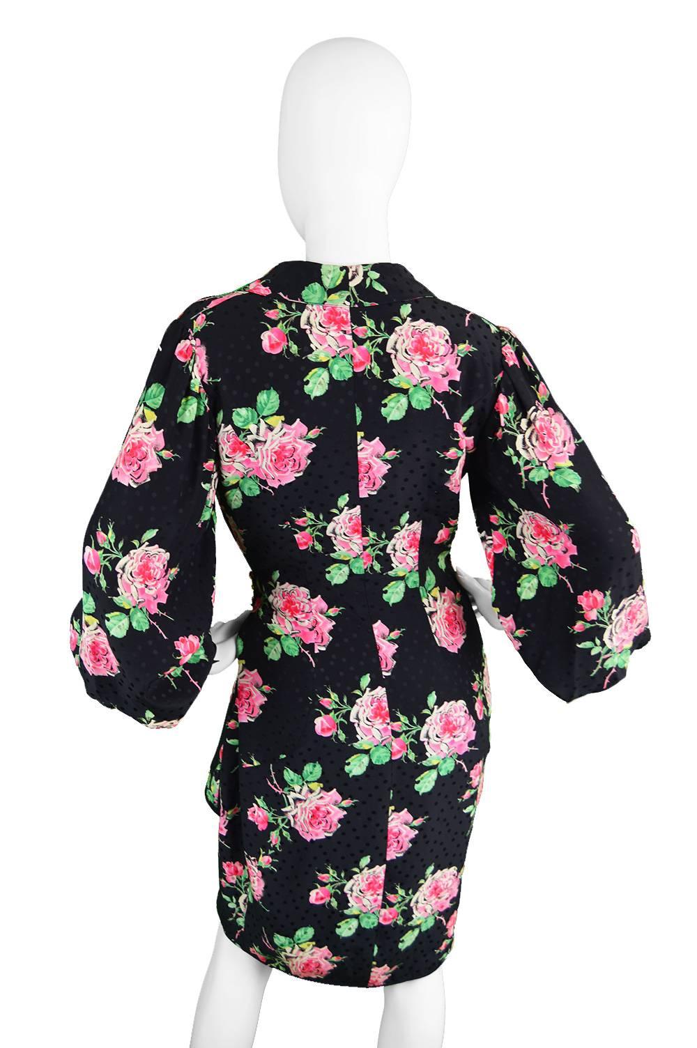 Women's Vintage 1980's Emanuel Ungaro Parallele Silk Rose Print Dress