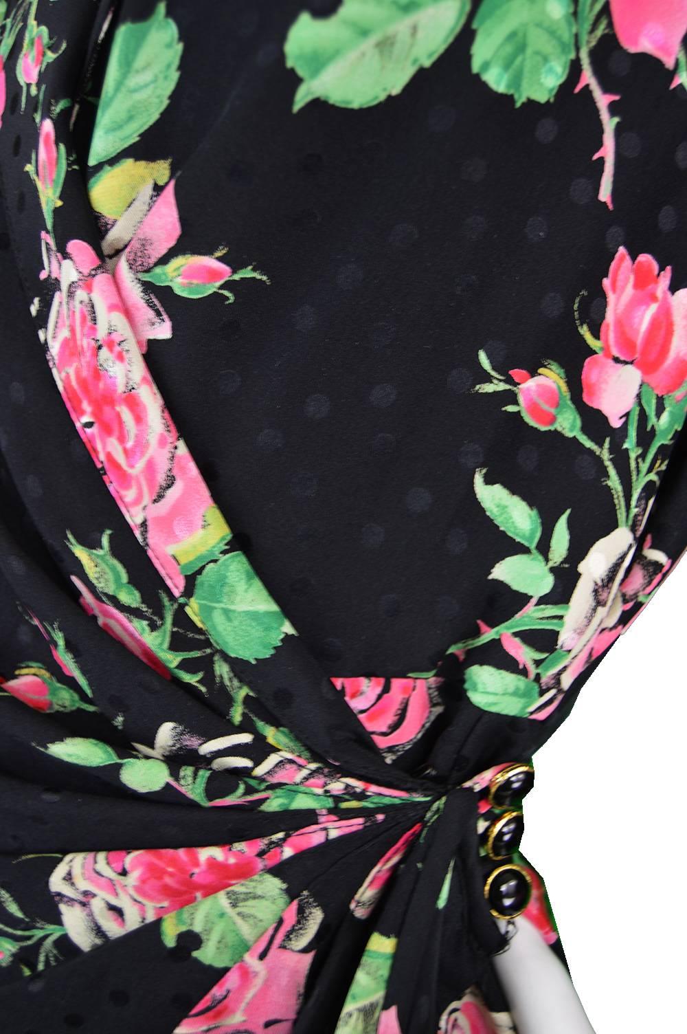 Vintage 1980's Emanuel Ungaro Parallele Silk Rose Print Dress In Excellent Condition In Doncaster, South Yorkshire