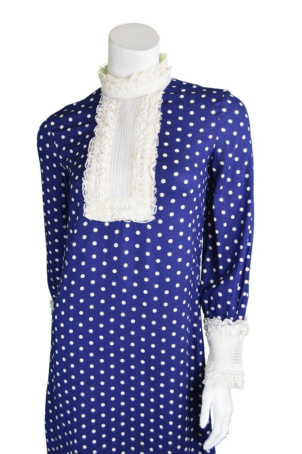 Women's Vintage 1960s Jean Varon Blue & White Polka Dot Mod Shift Dress