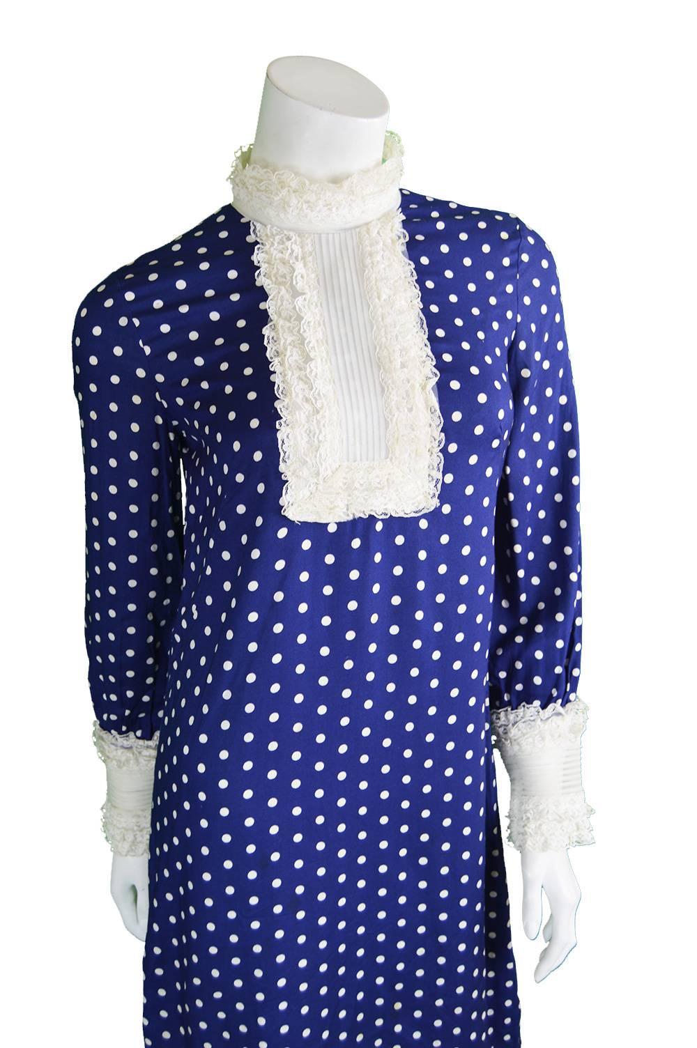 Purple Vintage 1960s Jean Varon Blue & White Polka Dot Mod Shift Dress