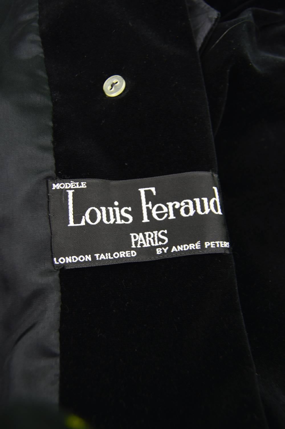 Vintage 1960s Louis Feraud Long Black Velvet Maxi Swing Coat In Excellent Condition In Doncaster, South Yorkshire