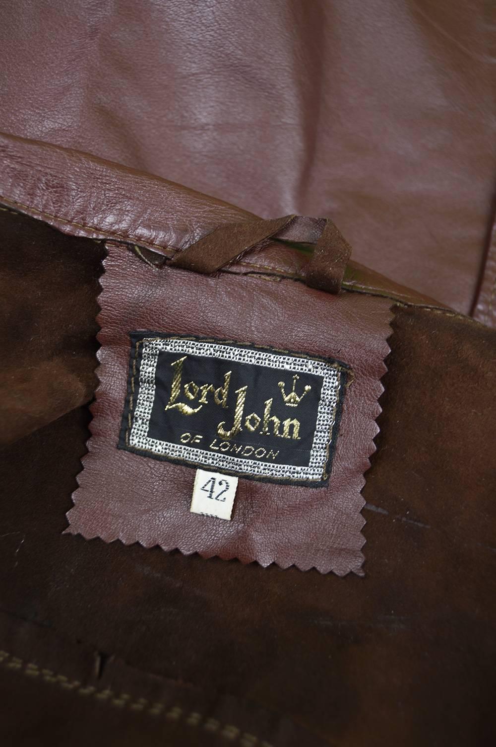 Brown Vintage 1960s Lord John of Carnaby Street Men's Leather Shirt/ Jacket For Sale