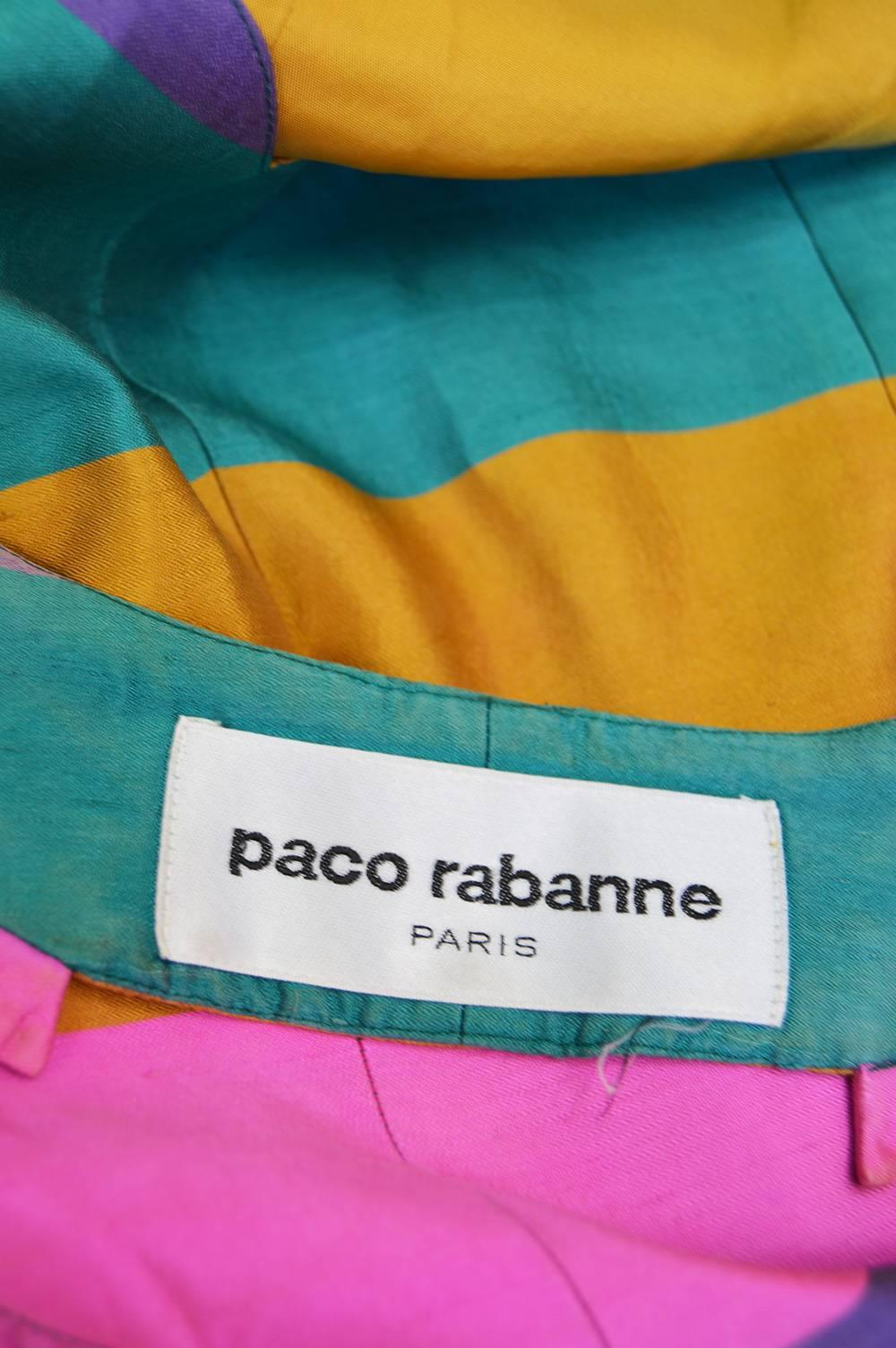 Paco Rabanne Vintage Backless Chain Rainbow Silk Two Piece Skirt Suit, 1990s  For Sale 3