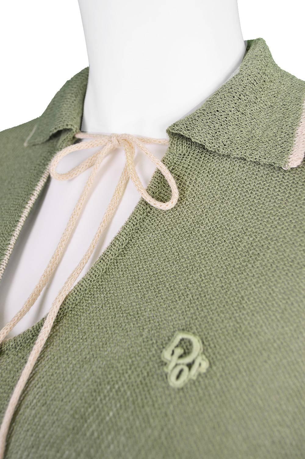 Women's Vintage 1970s Christian Dior Green Knit Skirt Suit with Embroidered Logo For Sale