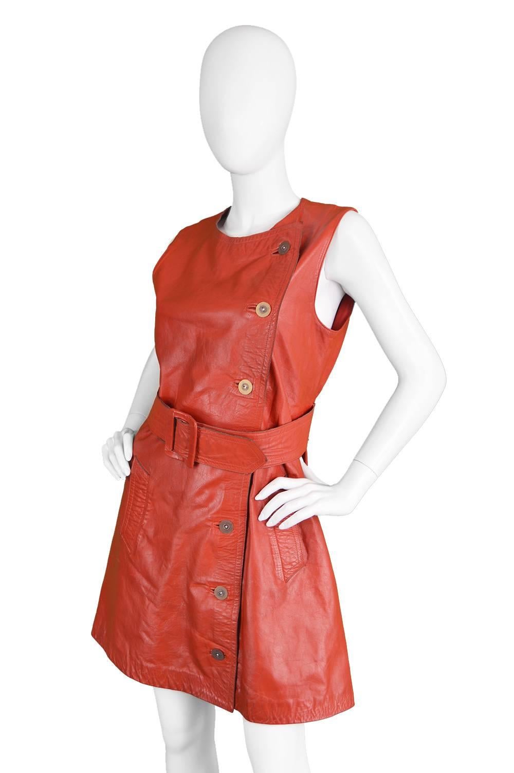 Pink Vintage 1970s Jean Muir Red Leather Belted A-Line Dress for Morel London