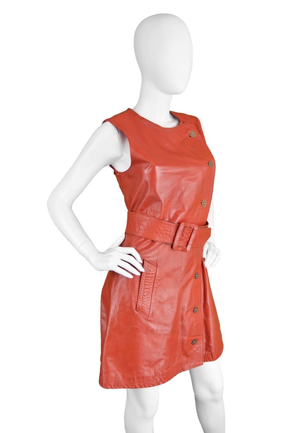 Women's Vintage 1970s Jean Muir Red Leather Belted A-Line Dress for Morel London