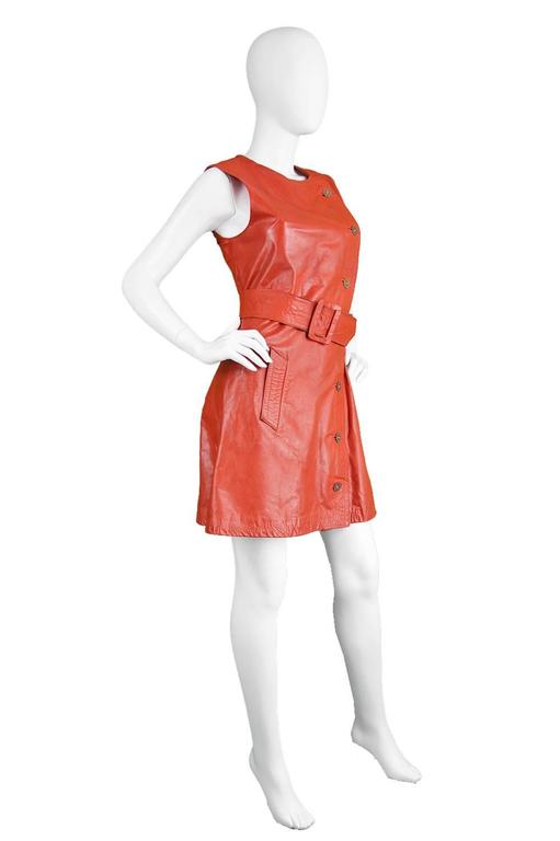 Vintage 1970s Jean Muir Red Leather Belted ALine Dress for Morel