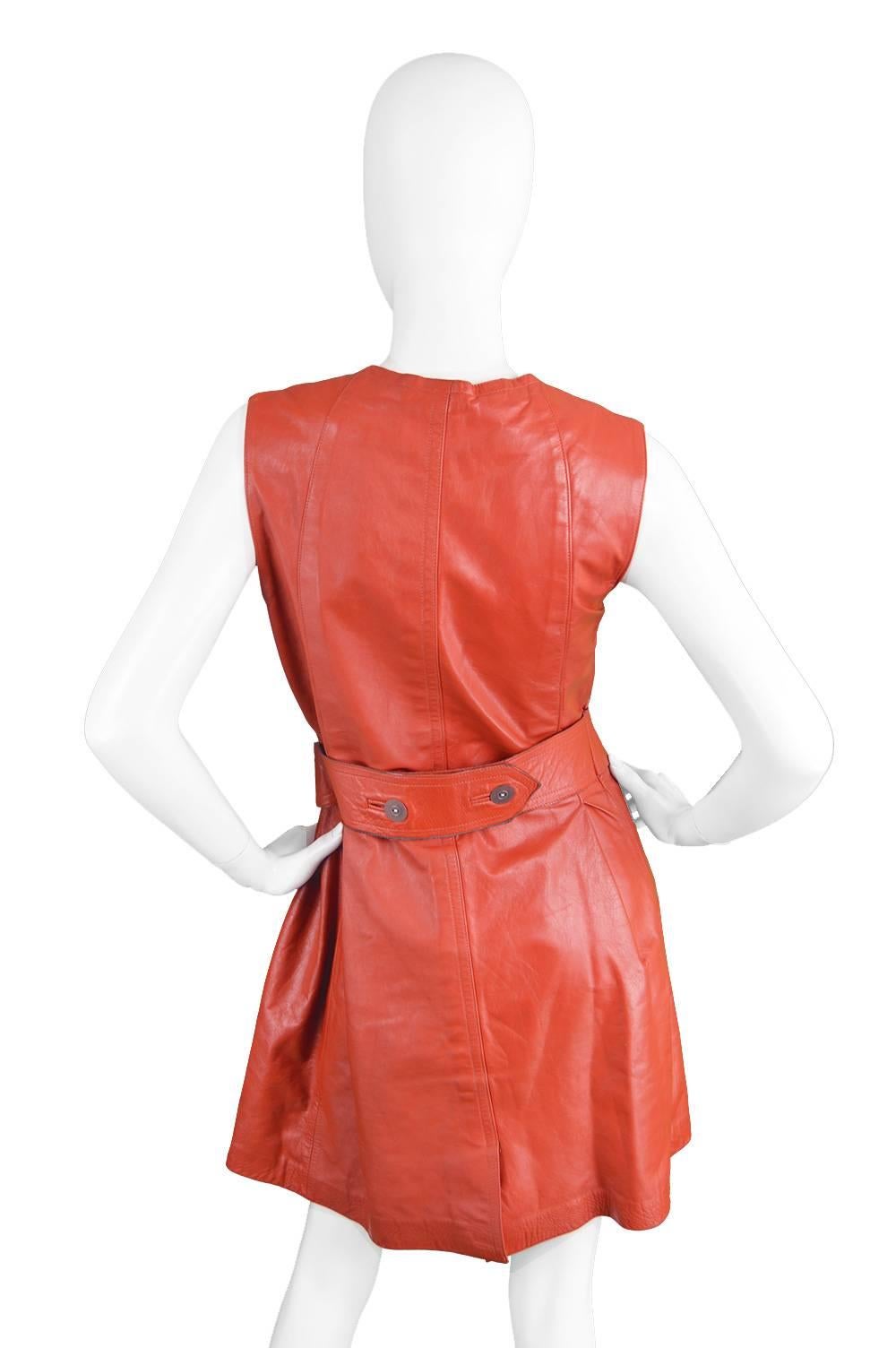 Vintage 1970s Jean Muir Red Leather Belted A-Line Dress for Morel London 2