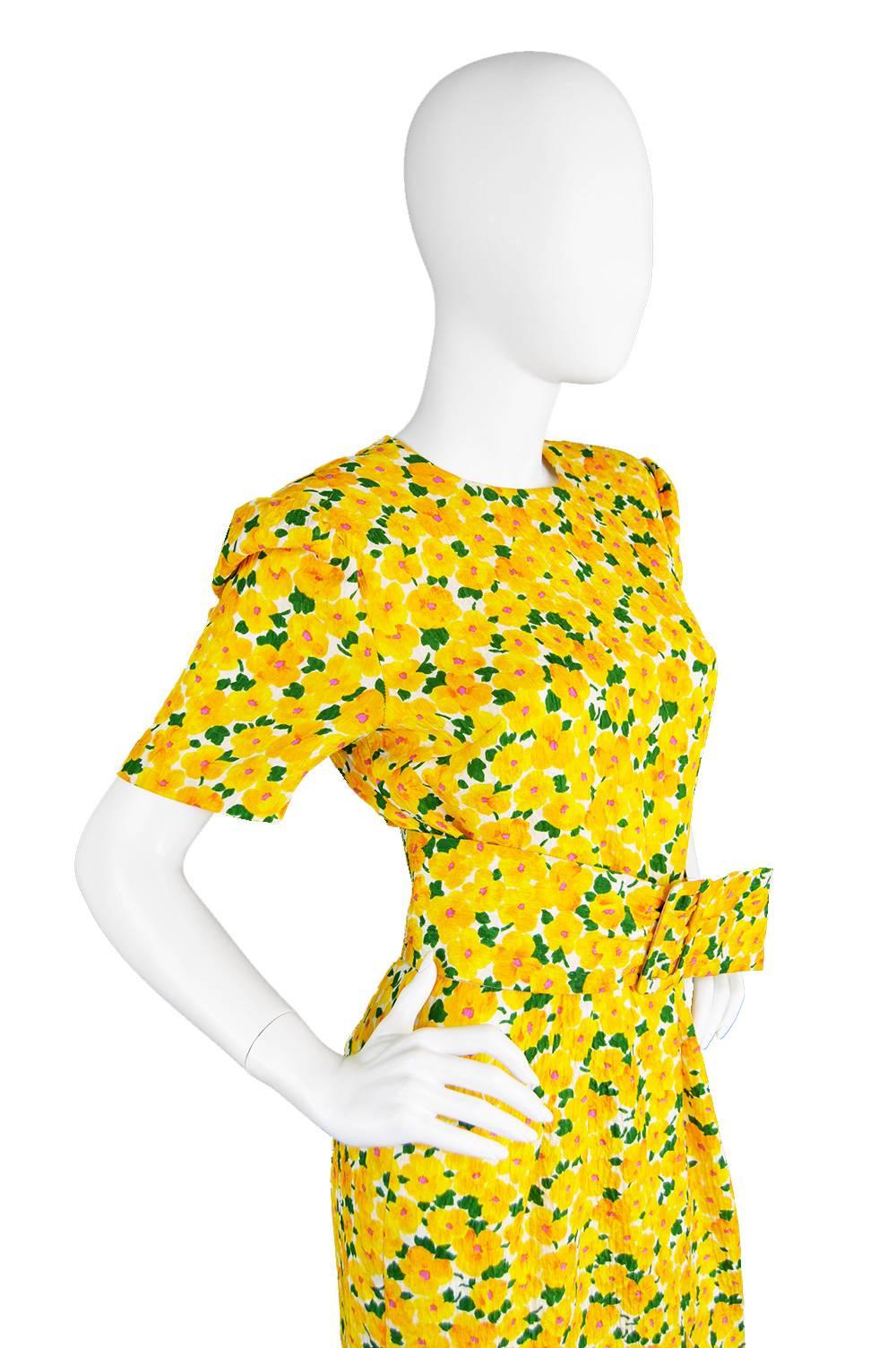 Women's Vintage 1980s Hardy Amies Demi Couture Yellow Floral Silk Summer Dress For Sale