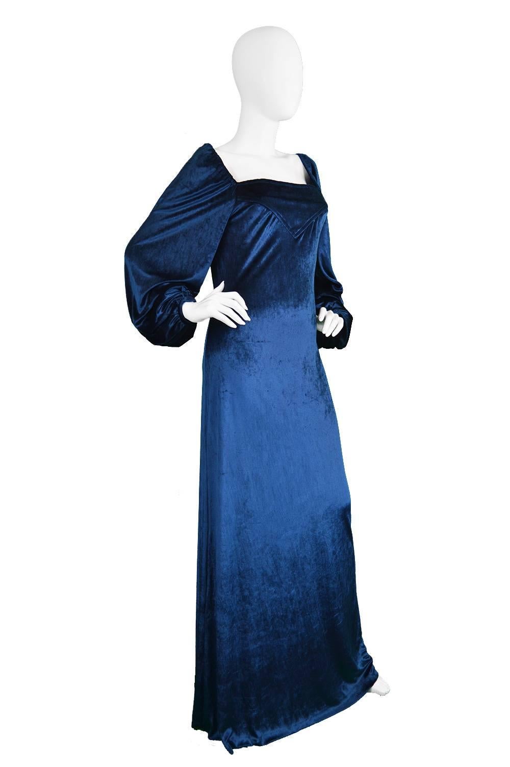 Purple Vintage 1971 Janice Wainwright Documented Dark Blue Panne Velvet Evening Gown For Sale