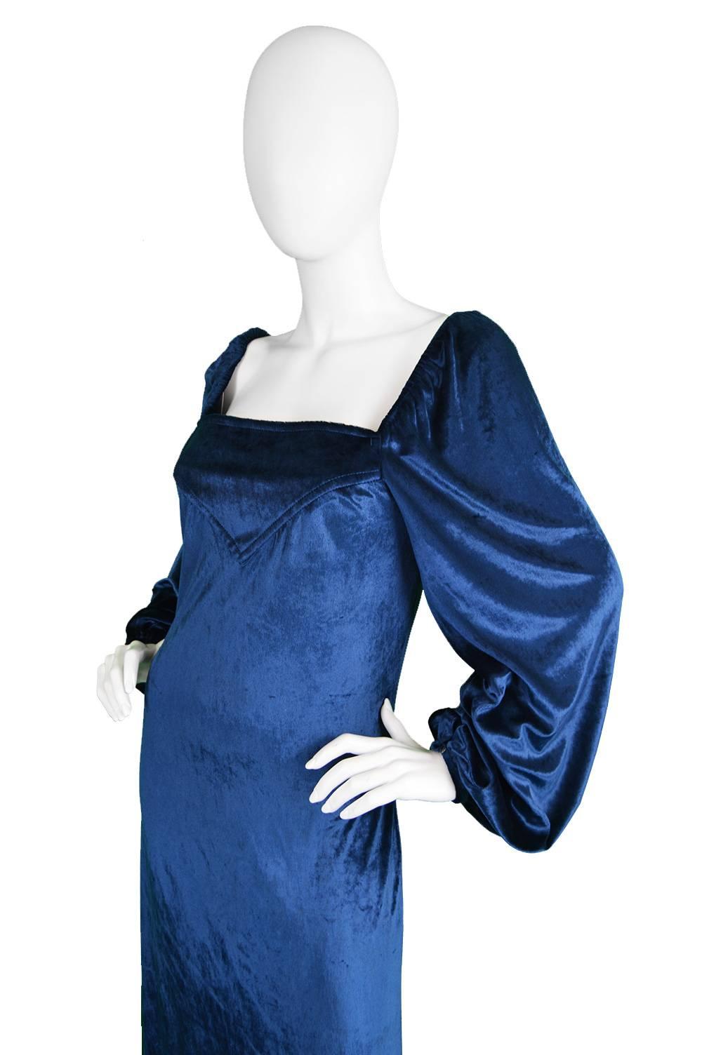 An incredibly elegant vintage evening gown from the 1970s by genius and highly collectible British designer, Janice Wainwright for Simon Massey, who she designed for before starting her own label. This would have been from one of her last