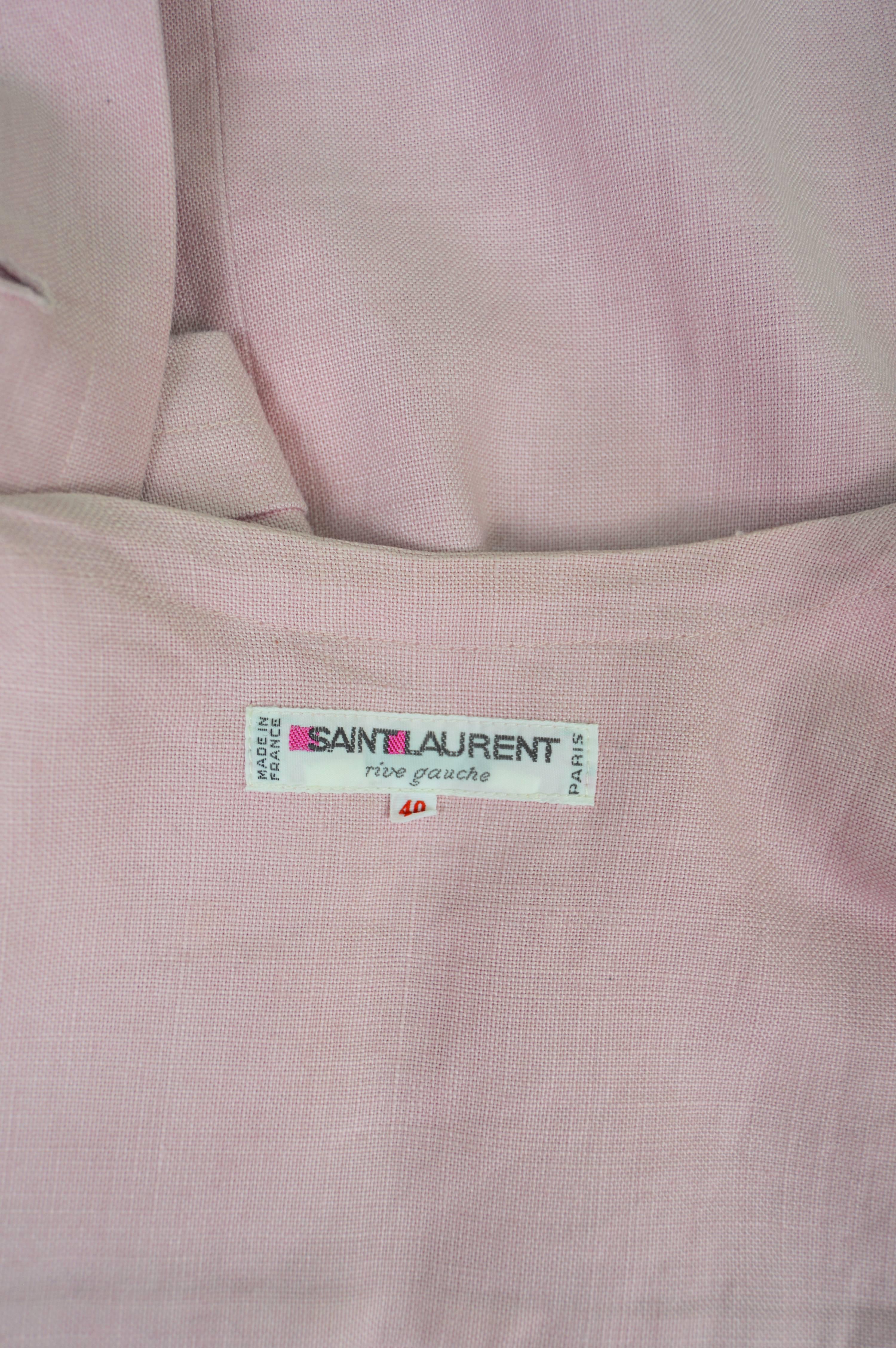 1980s Vintage Yves Saint Laurent Baby Pink Linen Dress Rive Gauche 2