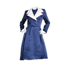 Givenchy Couture Vintage A-Line Organza Dress with White Linen Collar, 1980s