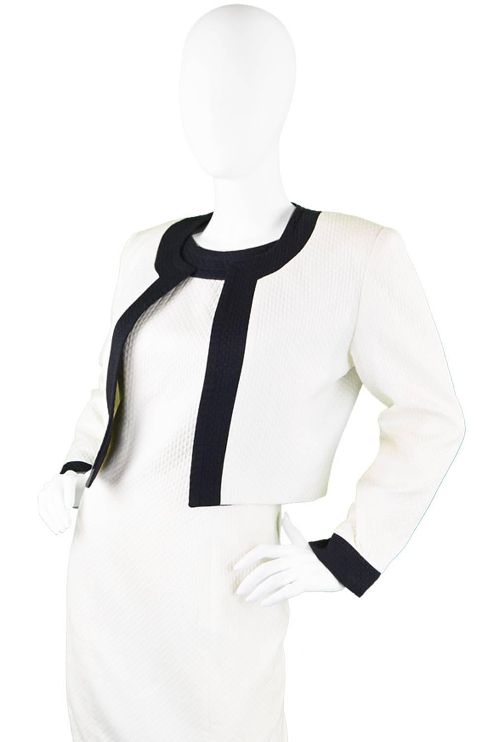 Gray Givenchy White and Black Futuristic Quilted Dress and Jacket Set, 1980s For Sale