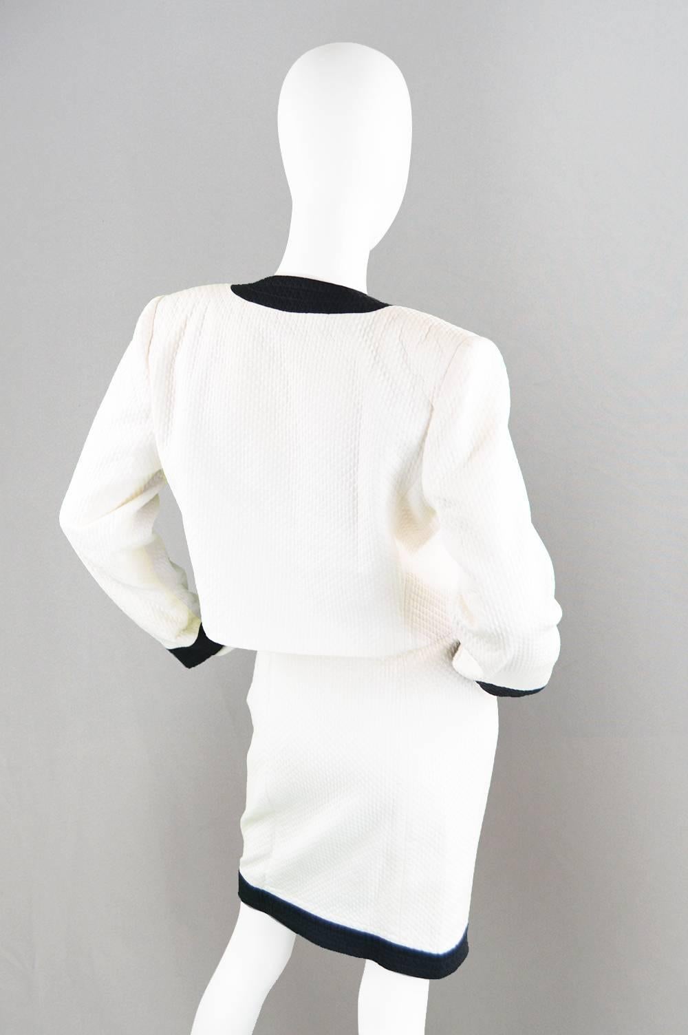 Women's Givenchy White and Black Futuristic Quilted Dress and Jacket Set, 1980s