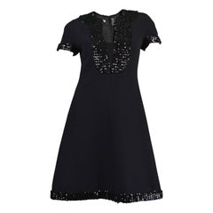 1960's Early Emanuel Ungaro Vintage Beaded Black Crepe Dress