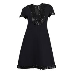 1960's Early Emanuel Ungaro Vintage Beaded Black Crepe Dress 10