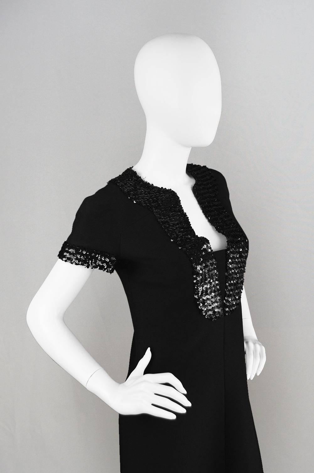 Women's 1960's Early Emanuel Ungaro Vintage Beaded Black Crepe Dress