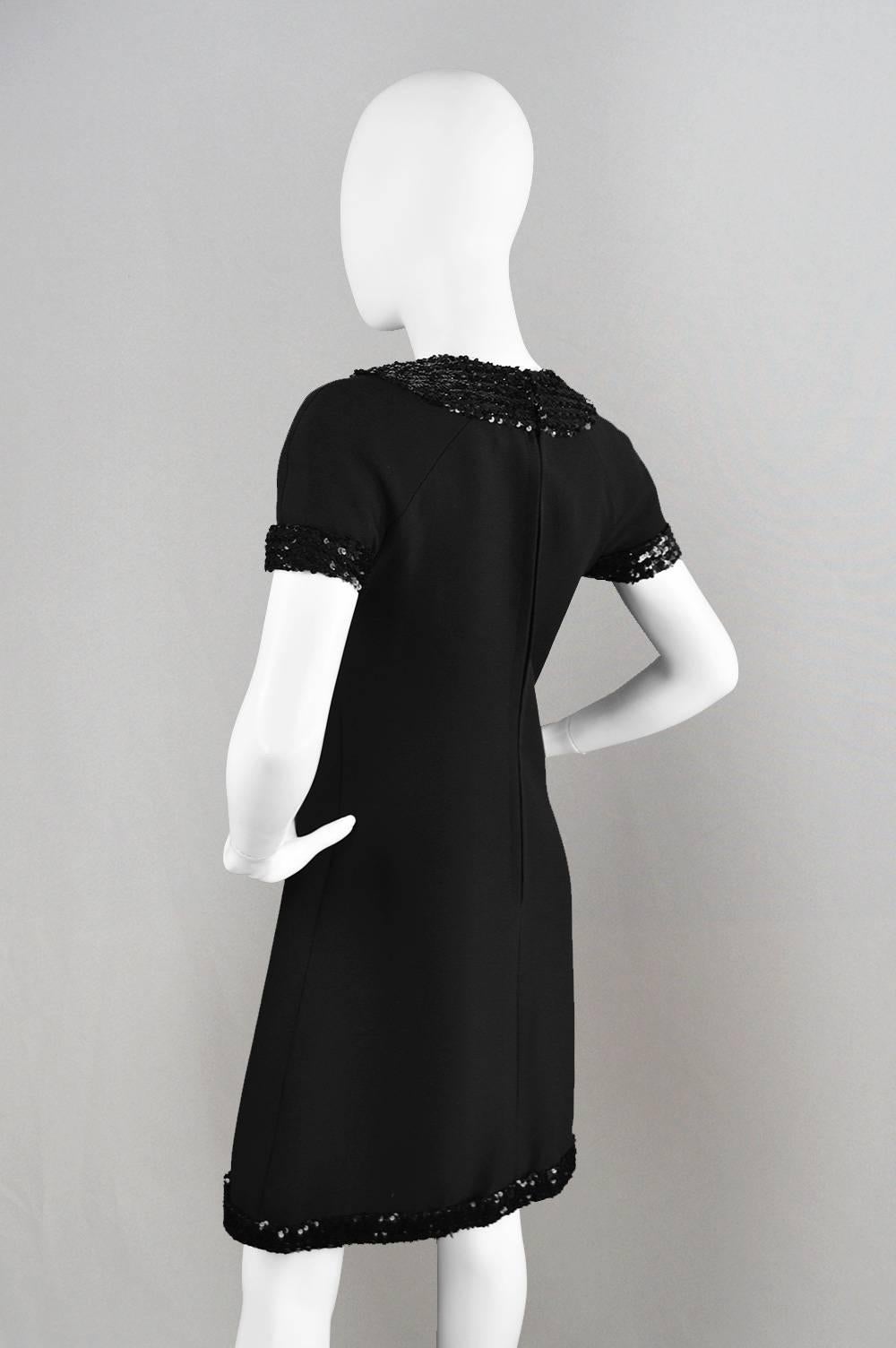 1960's Early Emanuel Ungaro Vintage Beaded Black Crepe Dress 2