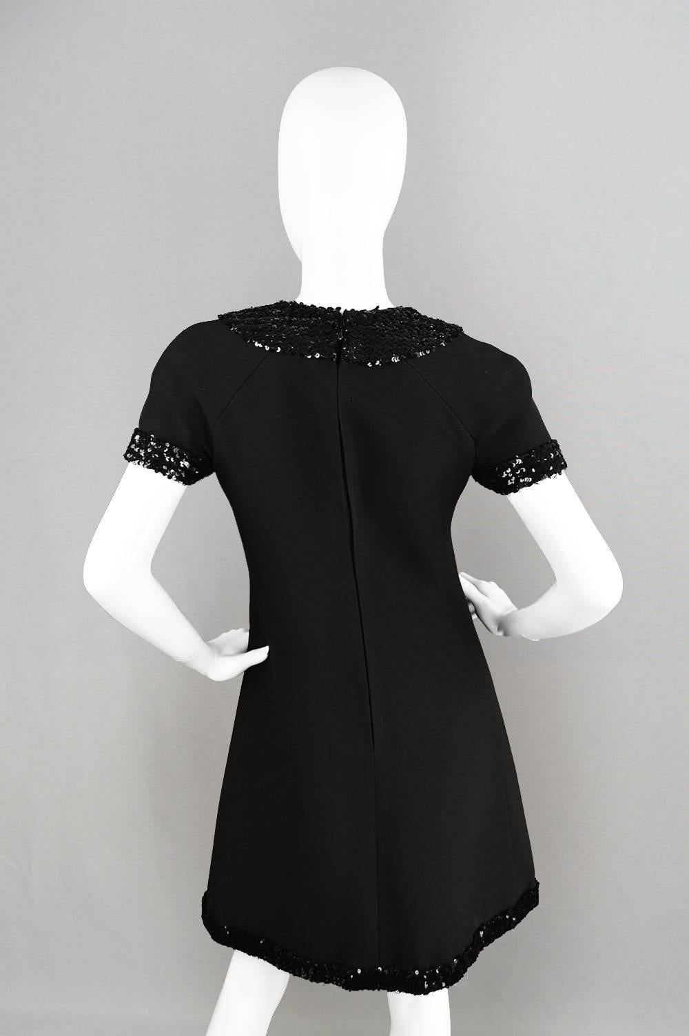 1960's Early Emanuel Ungaro Vintage Beaded Black Crepe Dress 3