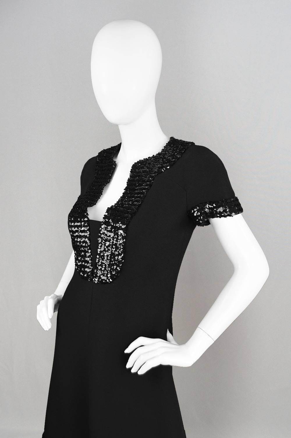 1960's Early Emanuel Ungaro Vintage Beaded Black Crepe Dress In Excellent Condition In Doncaster, South Yorkshire