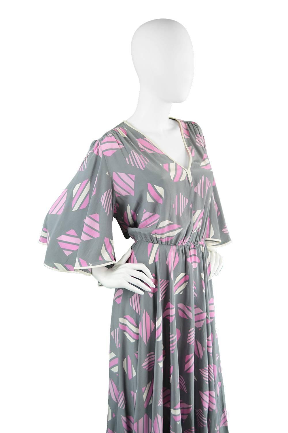 Gray 1980s Balenciaga Vintage Floaty Silk Angel Sleeve Dress