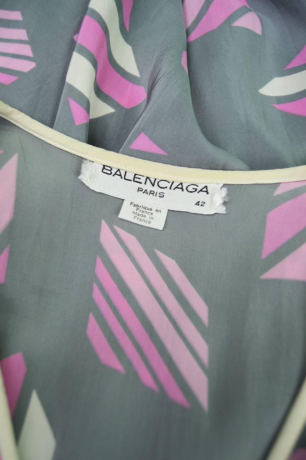 1980s Balenciaga Vintage Floaty Silk Angel Sleeve Dress 1