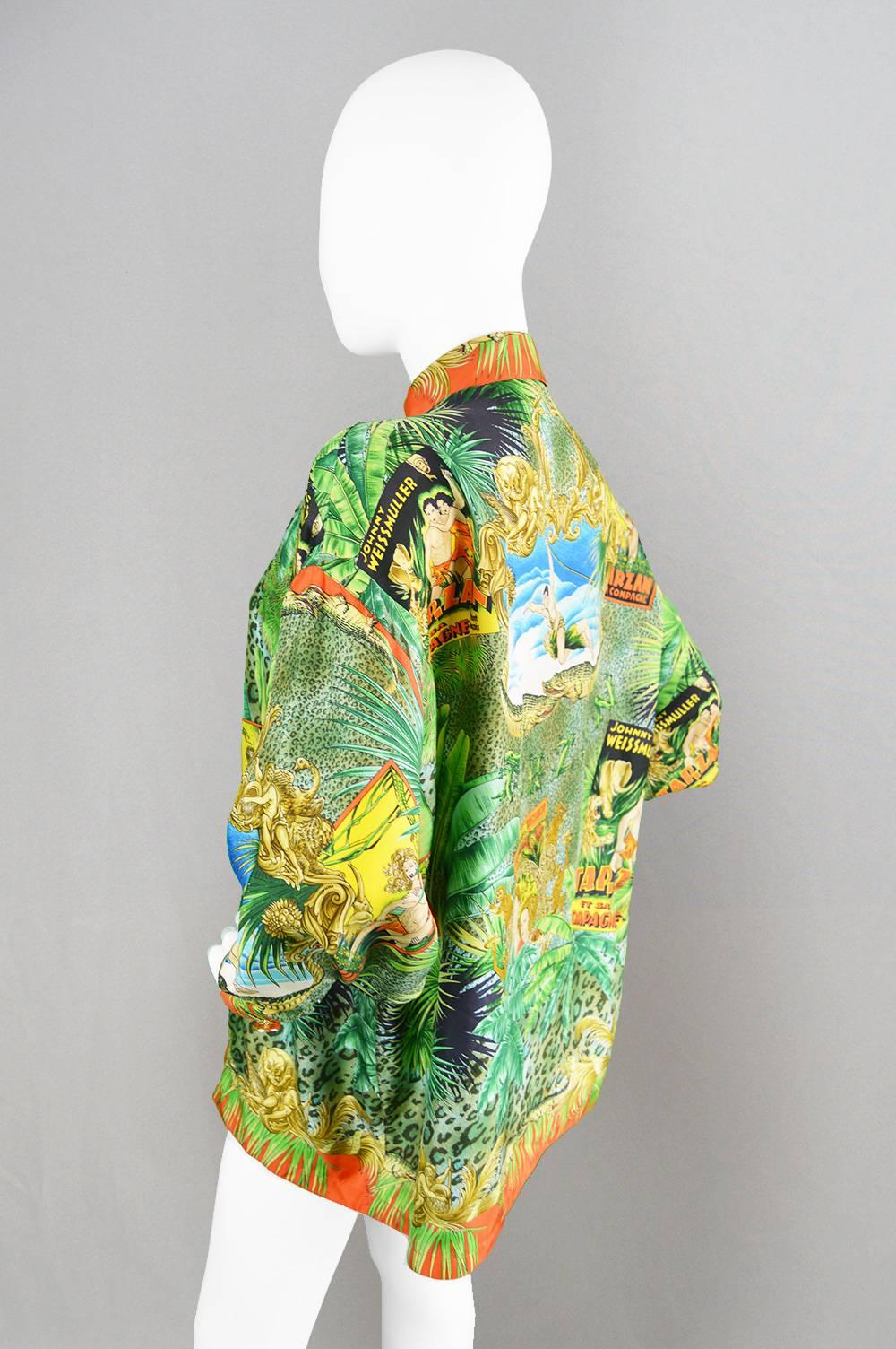 Women's 1993 Gianni Versace Couture Iconic Tarzan Print Silk Shirt For Sale