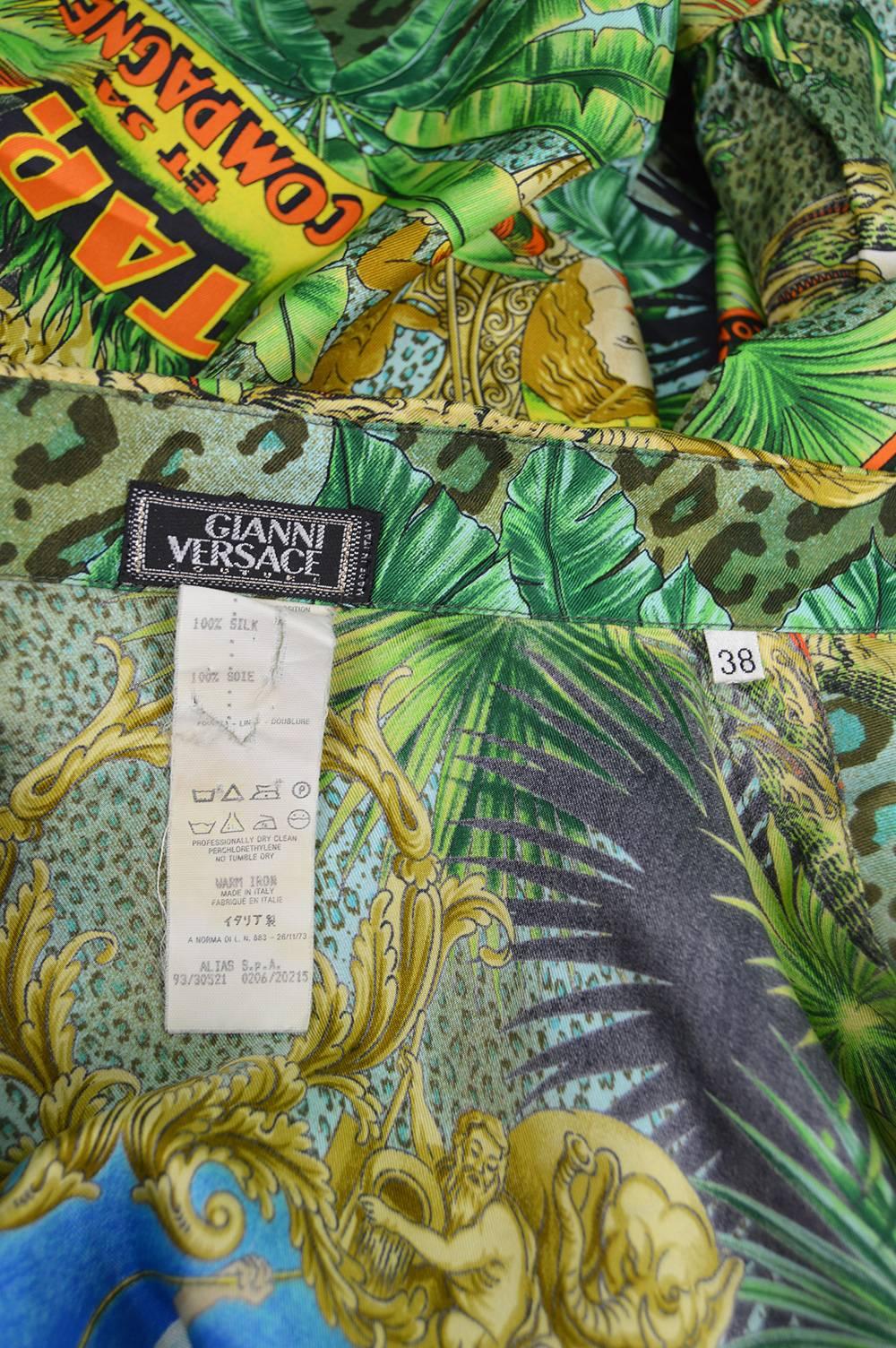 1993 Gianni Versace Couture Iconic Tarzan Print Silk Shirt For Sale 2