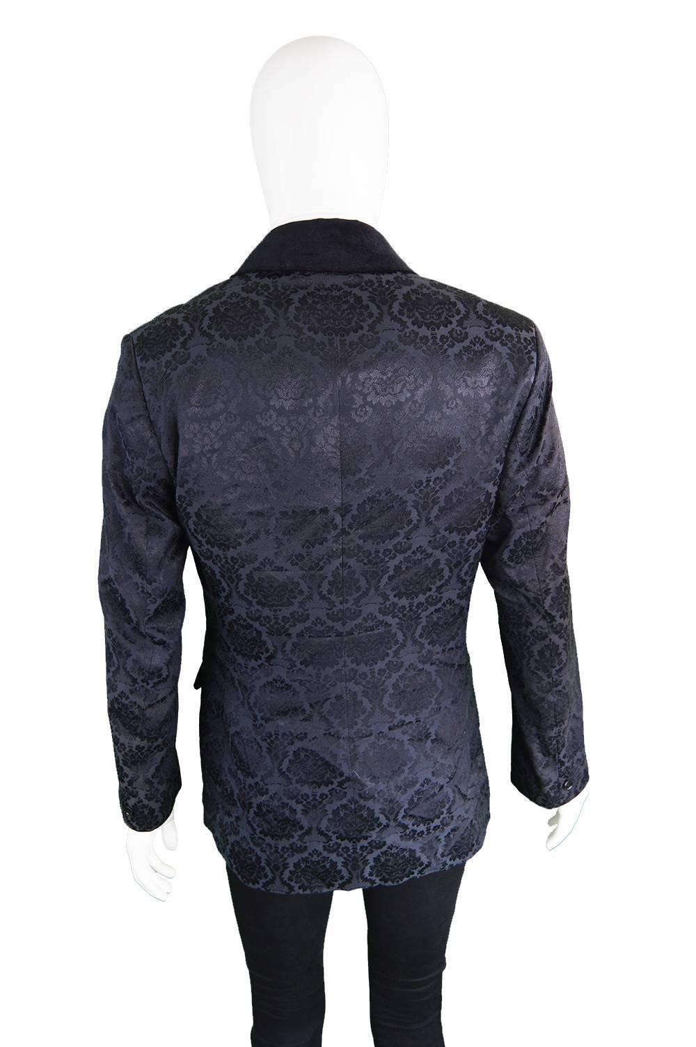 Black Rare Vintage La Rocka! Men's Damask Regency Style Jacket 1990s For Sale