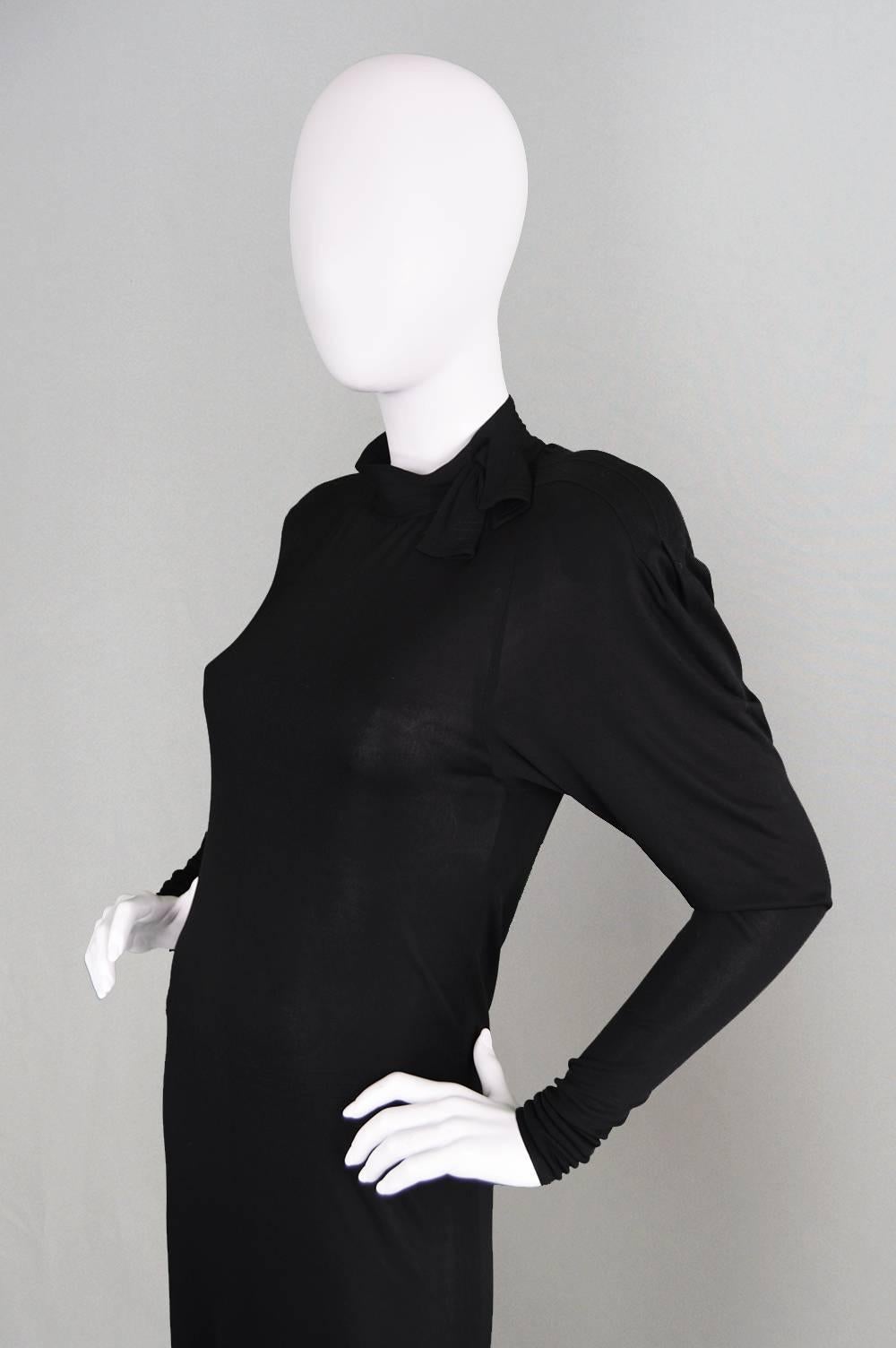Women's 1980s Jean Muir Vintage Black Rayon Jersey Dress For Sale