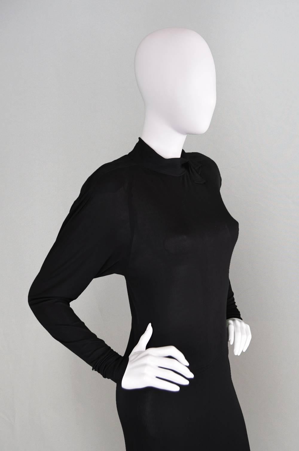 1980s Jean Muir Vintage Black Rayon Jersey Dress For Sale 1
